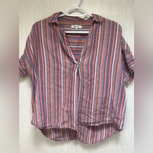 Madewell Courier  Cotton Button Back Multicolor Short Sleeve Shirt Size Small